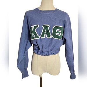 Nasty Gal Champion Blue and Green Fraternity College Cropped Sweatshirt